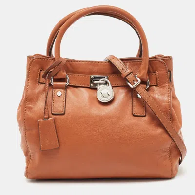 Shop Michael Michael Kors Leather Hamilton North South Tote In Brown
