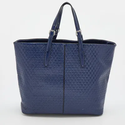 Shop Tod's Navy Patent Leather Signature Shopper Tote In Blue