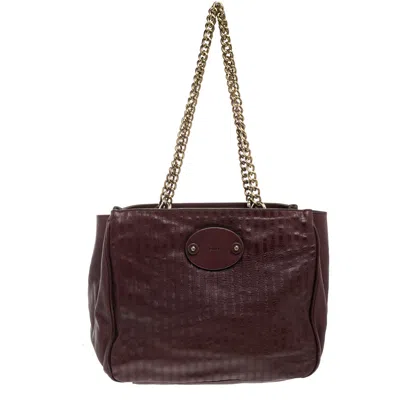 Shop Chloé Burgundy Leather Chain Tote In White