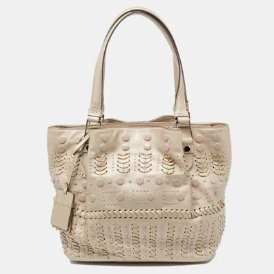 Shop Tod's Metallic Beige Leather Studded Flower Tote In Multi