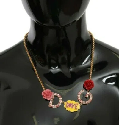 Shop Dolce & Gabbana Gold Crystal Charm Statement Women's Necklace