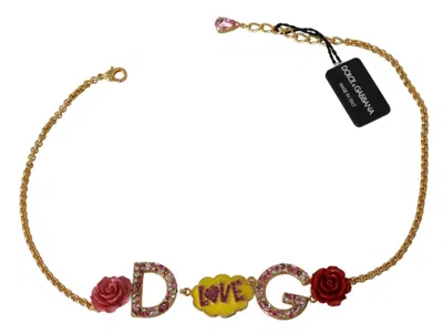 Shop Dolce & Gabbana Gold Crystal Charm Statement Women's Necklace