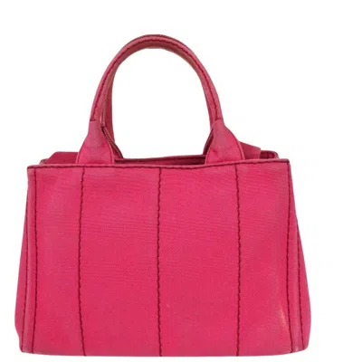 Shop Prada Canapa Pink Canvas Tote Bag ()