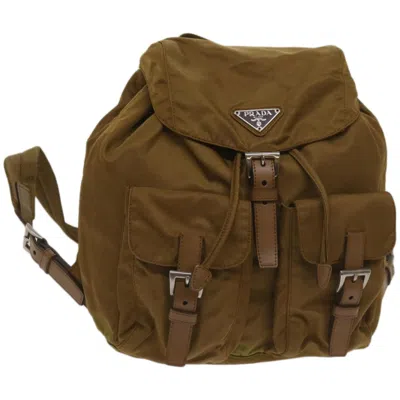 Shop Prada Tessuto Brown Synthetic Backpack Bag ()