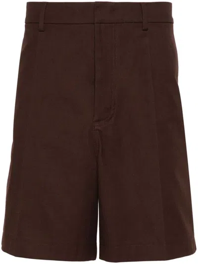 Valentino Tailored Stretch Cotton Blend Shorts In Brown