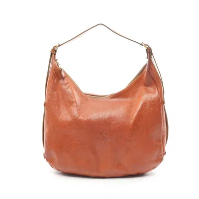 Shop Il Bisonte Shoulder Bag Leather Logo Embossed In Brown