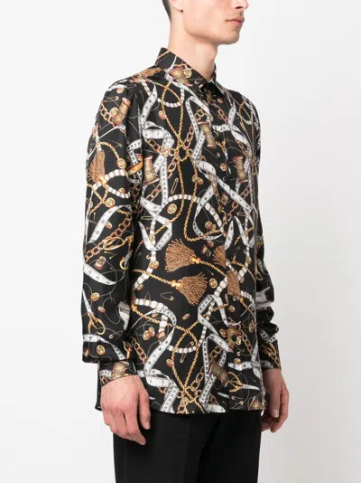 Shop Moschino Chain-link Print Silk Shirt