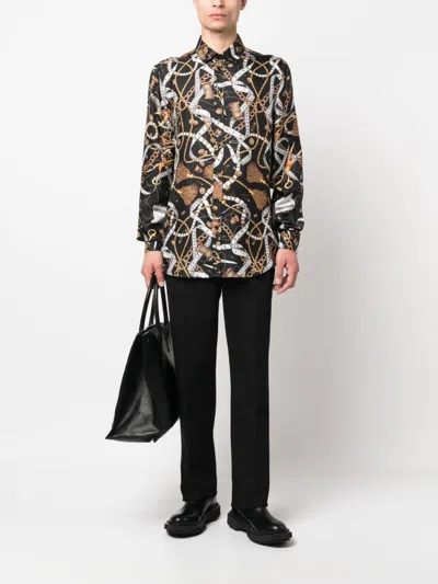 Shop Moschino Chain-link Print Silk Shirt