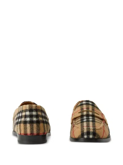 Shop Burberry Check-pattern Round-toe Loafers