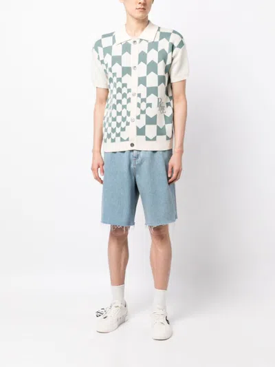 Shop Rhude Check-print Knitted Polo Shirt