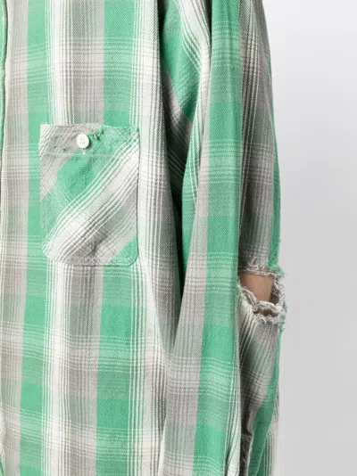 Shop Saint Mxxxxxx Check-print Ripped-detail Cotton Shirt