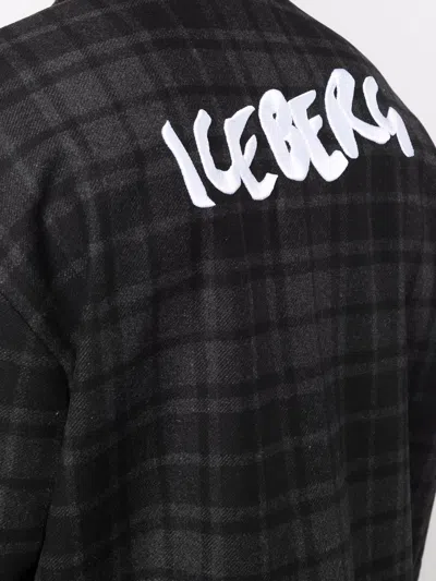 Shop Iceberg Checked Logo-print Wool-blend Shirt