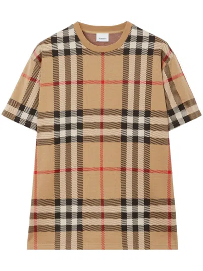 Shop Burberry Checkered Jacquard Cotton T-shirt