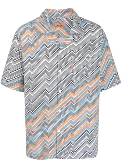 Shop Missoni Chevron-print Camp-collar Shirt