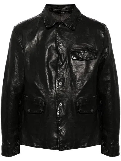 Shop Yohji Yamamoto Classic-collar Leather Jacket