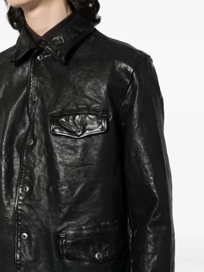 Shop Yohji Yamamoto Classic-collar Leather Jacket