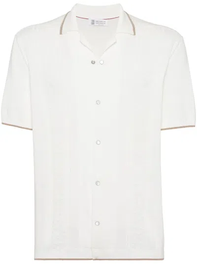Shop Brunello Cucinelli Contrasting-trim Cotton Shirt