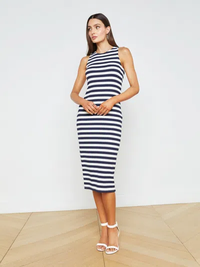 Shop L Agence Nura Sleeveless Midi Dress In Navy/white Stripe