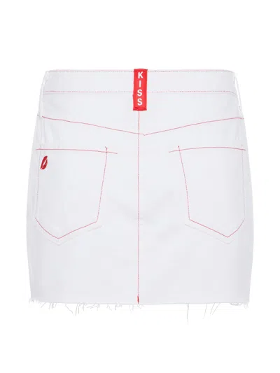 Shop L Agence Paris Denim Mini Skirt In Blanc/scarlet Red Contrast