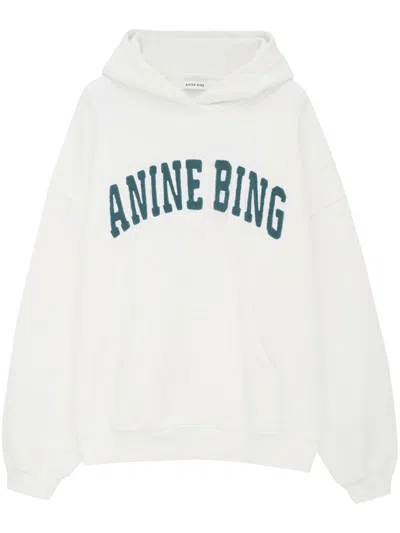 Shop Anine Bing Harvey Sweatshirt - Ivory With Dark Sage Clothing In Multicolour