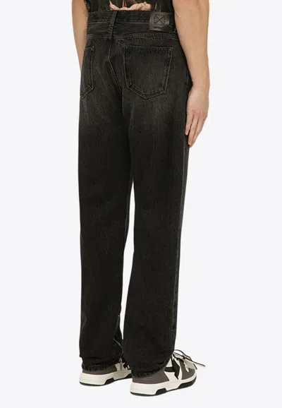 Shop Off-white Arrows Patch Straight-leg Jeans In Black