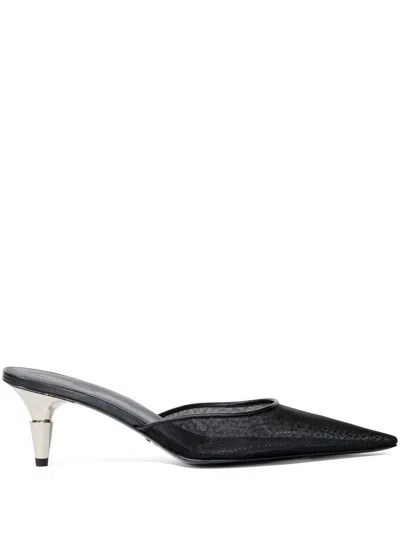 Proenza Schouler Spike Leather-trimmed Mesh Point-toe Mules In Black