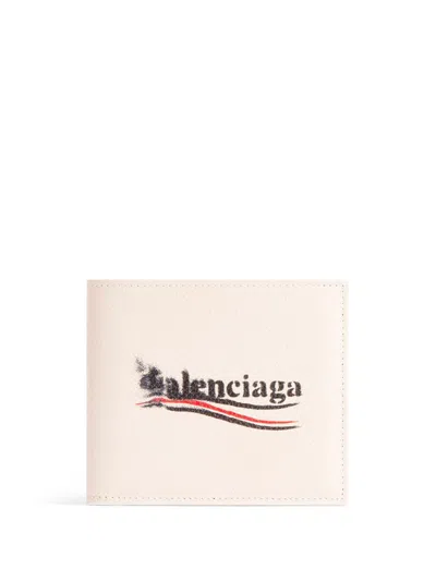 Shop Balenciaga Bi-fold Wallet With Logo Accessories In Nude & Neutrals