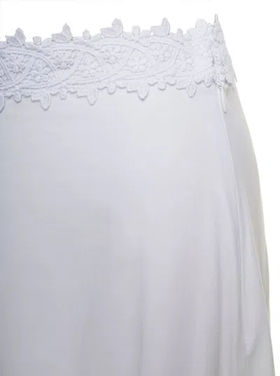 Shop Charo Ruiz 'viola' White Flounced Skirt With Lace Inserts In Cotton Blend Woman
