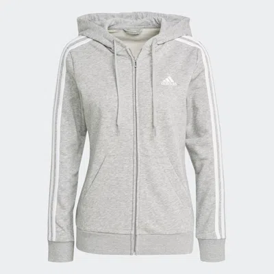 Shop Adidas Originals Women's Adidas Essentials French Terry 3-stripes Full-zip Hoodie In Grey
