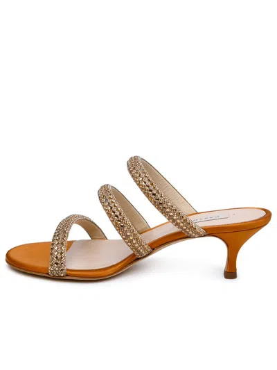 Shop Casadei 'stratosphere' Honey Satin Sandals In Gold