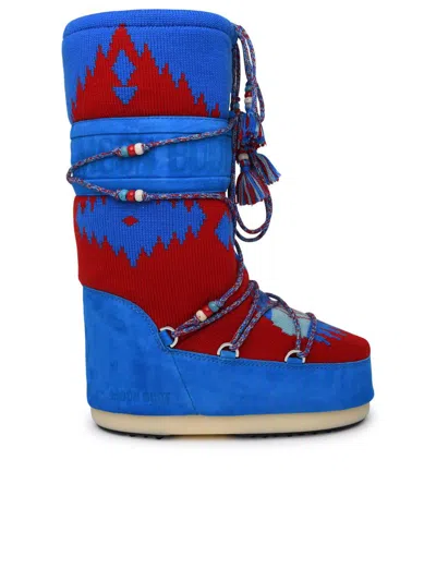 Shop Alanui X Moon Boot Icon Knit In Blue And Red Wool