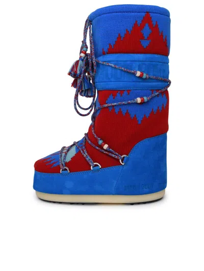 Shop Alanui X Moon Boot Icon Knit In Blue And Red Wool