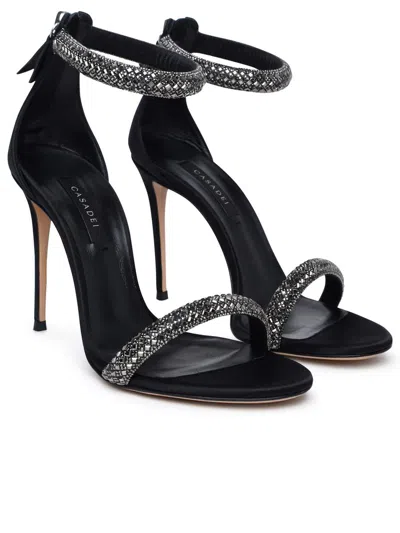 Shop Casadei 'scarlet Stratosphere' Black Satin Sandals