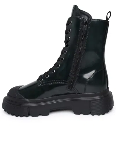Shop Hogan H619 Green Leather Combat Boots