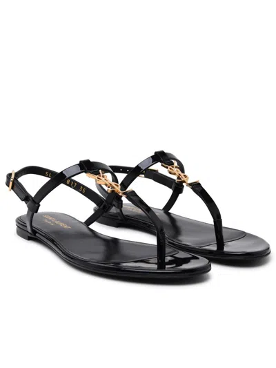 Shop Saint Laurent 'cassandra' Sandals In Black Calf Leather