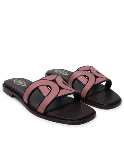 Shop Tod's Pink Leather Slippers