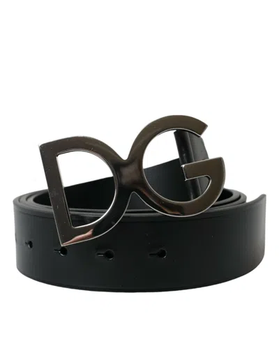 Shop Dolce & Gabbana Black Calf Leather Silver Metal Buckle Belt