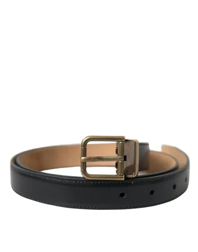 Shop Dolce & Gabbana Black Calf Leather Gold Metal Buckle Belt
