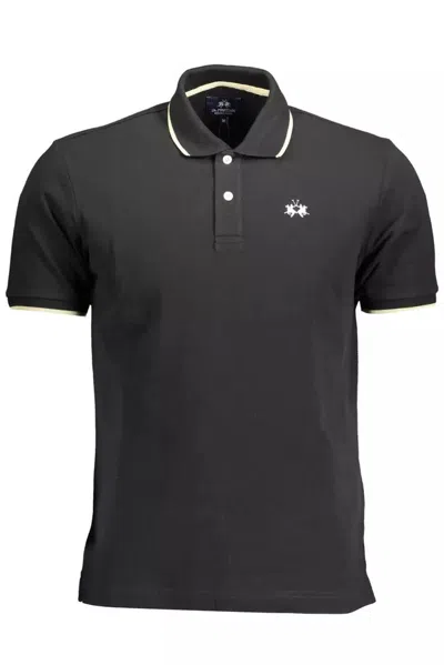 Shop La Martina Black Cotton Polo Shirt