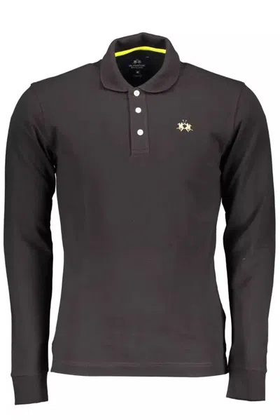 Shop La Martina Black Cotton Polo Shirt