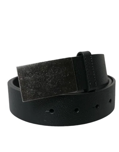Shop Dolce & Gabbana Black Leather Rectangle Metal Buckle Belt