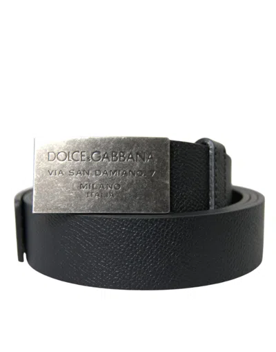 Shop Dolce & Gabbana Black Leather Silver Rectangle Buckle Belt
