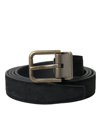 Shop Dolce & Gabbana Black Suede Leather Gold Metal Buckle Belt