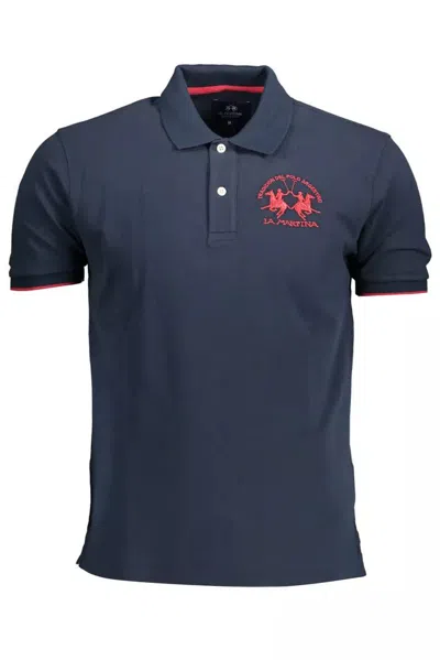 Shop La Martina Blue Cotton Polo Shirt