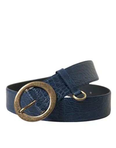 Shop Dolce & Gabbana Blue Leather Gold Oval Buckle Wide Belt