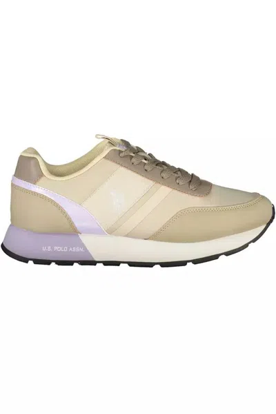Shop U.s. Polo Assn Chic Beige Lace-up Sneakers With Logo Detail