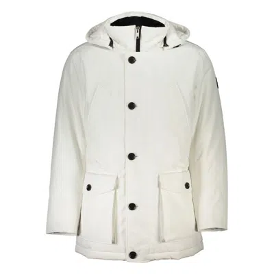 Shop Hugo Boss Chic White Osiass Jacket With Removable Hood