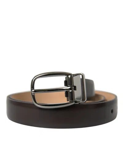 Shop Dolce & Gabbana Dark Brown Leather Silver Metal Buckle Belt