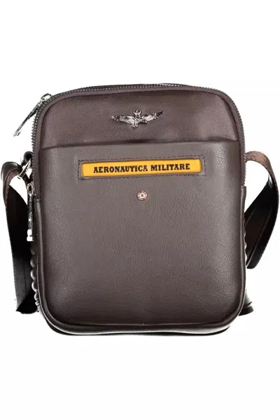 Shop Aeronautica Militare Elegant Brown Shoulder Bag With Contrasting Details