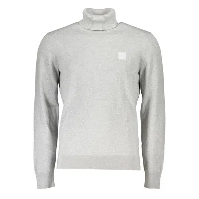 Shop Hugo Boss Elegant Gray Turtleneck Sweater With Embroidery